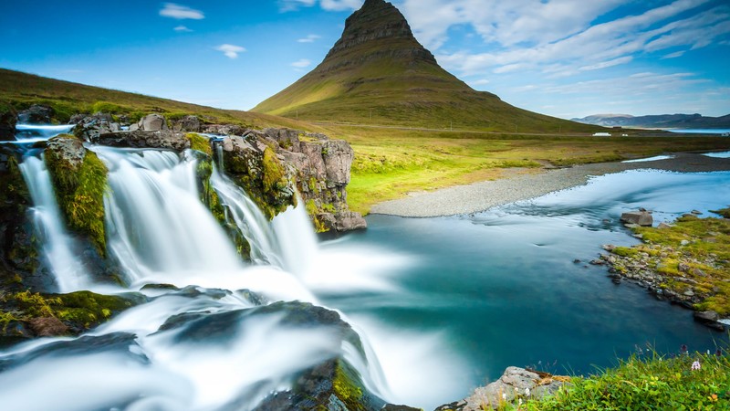 Reykjavik, Iceland, waterfall, river, mountain, 4k