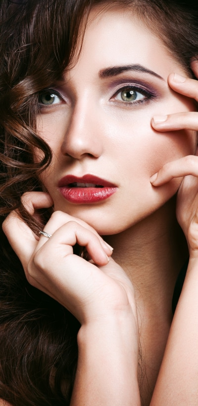Women Model, Lipstick, Bokeh, Brunette, Face, Blue Eyes, 1440x2960
