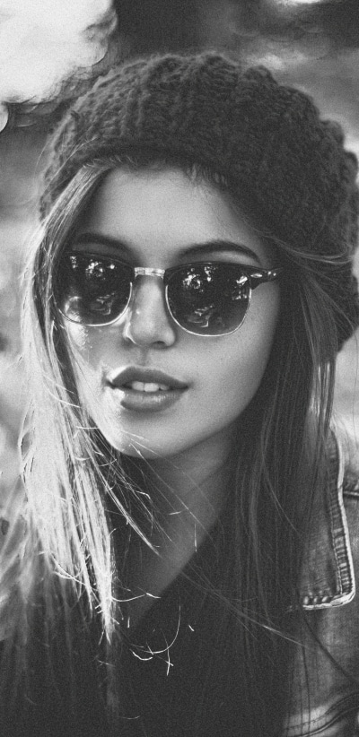 Women Model, Sunglasses, Hat, Black and White, 1440x2960