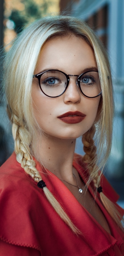 Women Model, Lipstick, Glasses, Blue Eyes, Blonde, Braid, 1440x2960