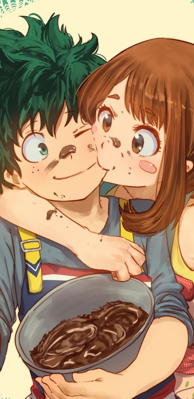 Anime My Hero Academia, Izuku Midoriya, Ochaco Uraraka, 1440x2960