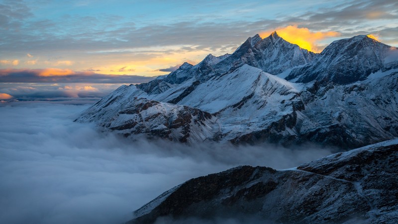 Alps, mountain, winter, fog, 4K