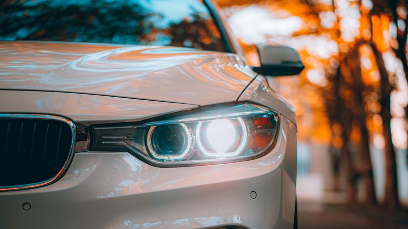 car, headlight, front view, glass, 4k