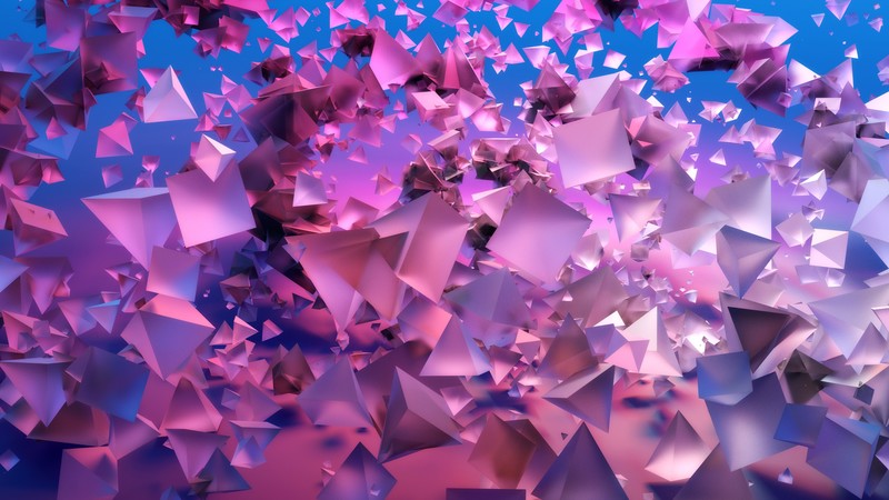 pyramids, 3D, violet, blue, 4k