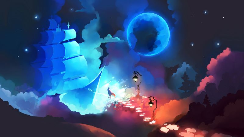 sky ship, colors, wide, 4k