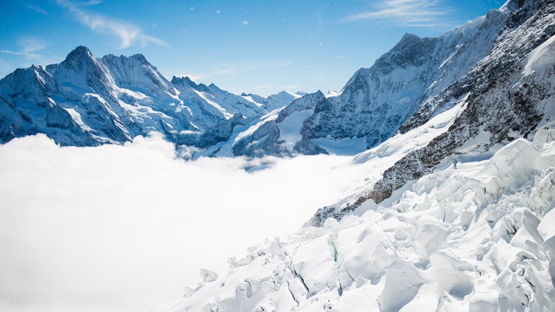 Bernese Alps, mountain, Switzerland, snow, winter, sky, clouds, 4k