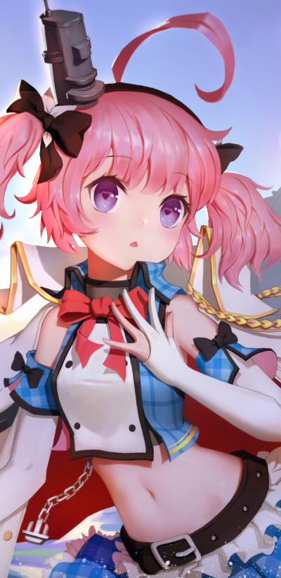 Anime Azur Lane, Saratoga (Azur Lane), Pink Hair, Purple Eyes, Uniform, 1440x2960