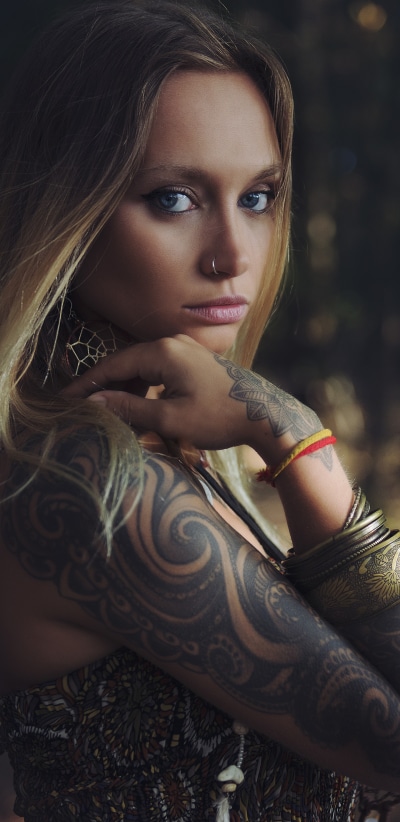 Women Tattoo, Blue Eyes, Model, Blonde, 1440x2960
