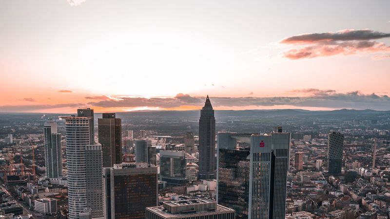 city, building, sunset, sky, 4k