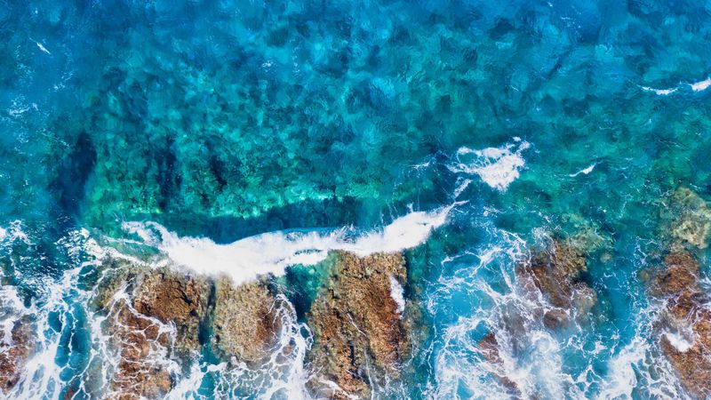 waves, sea, spray, aerial view, 4k
