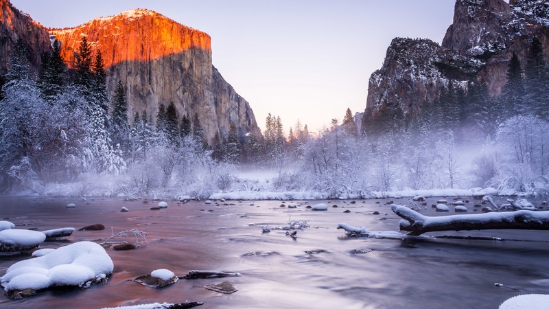 Yosemite, 4K, National Park, California, USA, winter, tourism, travel, lake, mountain