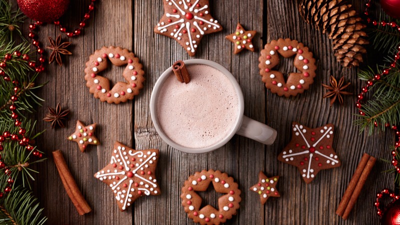 Christmas, New Year, cookies, cocoa, cinnamon, 4K