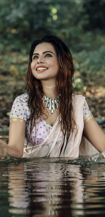 Women Model, Mood, Smile, Saree, 1440x2960