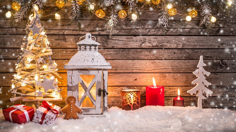 Christmas, New Year, toys, fir-tree, lamp, decorations, snow, 4K