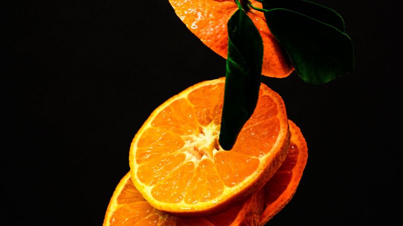 orange, slice, fruit, dark, 4k