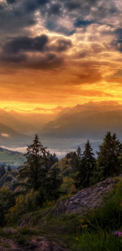 Photography Sunset, Switzerland, Cloud, Landscape, Mountain, Valley, 1440x2960