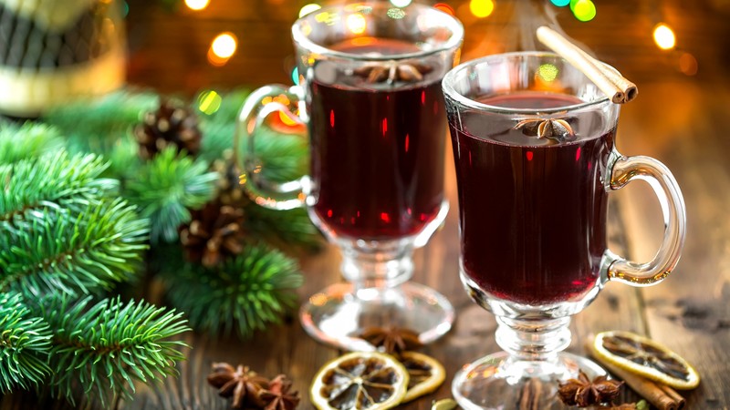 mulled wine, orange, cinnamon, cookies, fir-tree, 4K