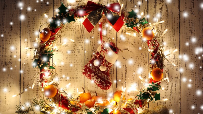 Christmas, New Year, Wreath, garland, gift, balls, decorations