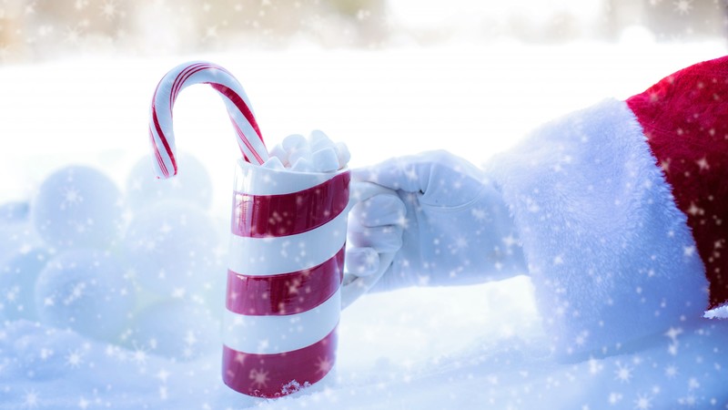 Christmas, New Year, Santa, snow, winter, candy, cup, 4K