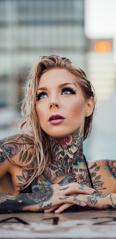Women Tattoo, Blue Eyes, Blonde, Model, 1440x2960