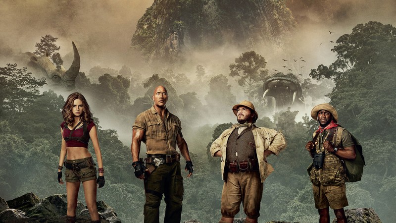 Jumanji: Welcome to the Jungle, Jack Black, Kevin Hart, Dwayne Johnson, Karen Gillan, 4k