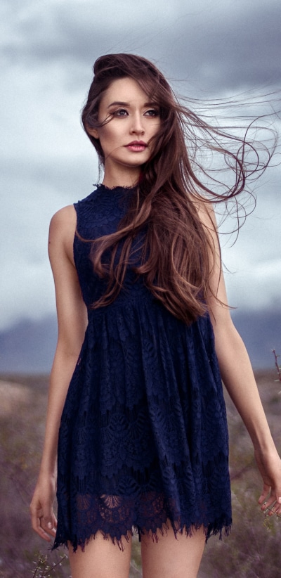 Women Model, Blue Dress, Brunette, 1440x2960