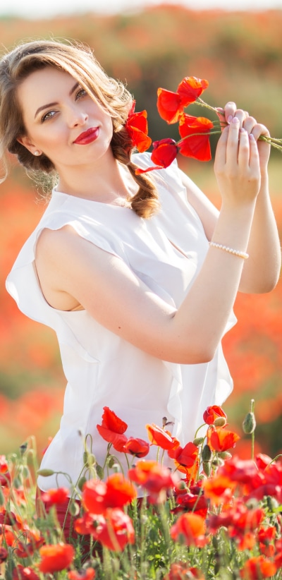 Women Model, Blonde, Field, Lipstick, Flower, Braid, 1440x2960