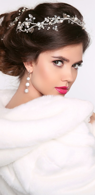 Women Model, Diamond, Fur, Earrings, Brunette, Face, 1440x2960