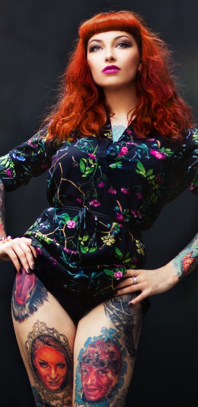 Women Tattoo, Model, Brown Eyes, Lipstick, Redhead, 1440x2960