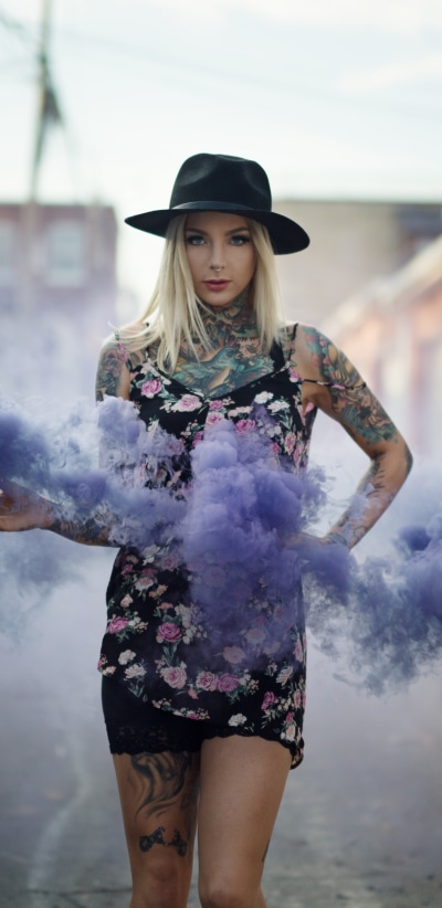 Women Tattoo, Model, Blonde, Smoke, Hat, 1440x2960