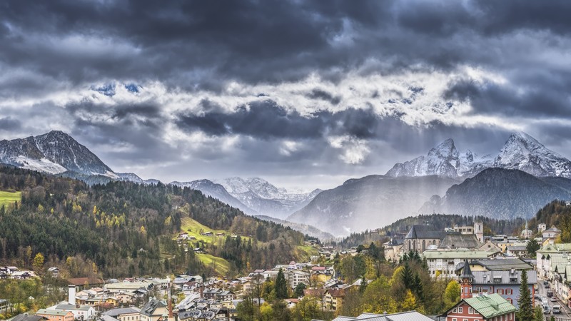 Alps, Switzerland, Europe, mountains, trees, sky, clouds, 4K