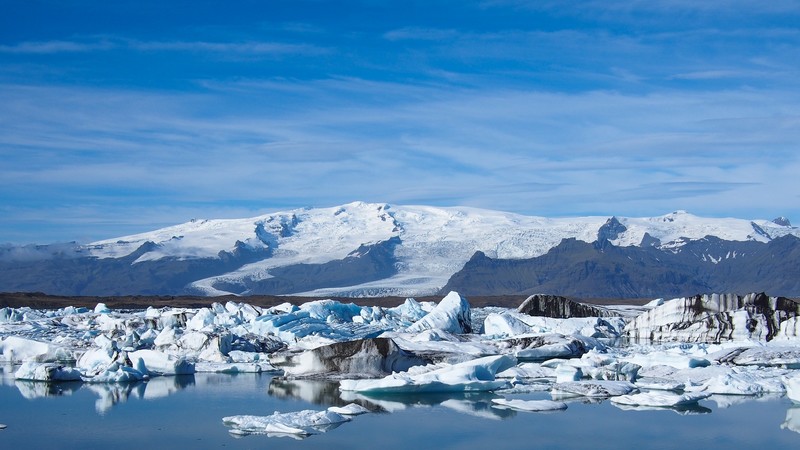 Joekulsarlon, lagoon, ice, ocean, mountains, 4k