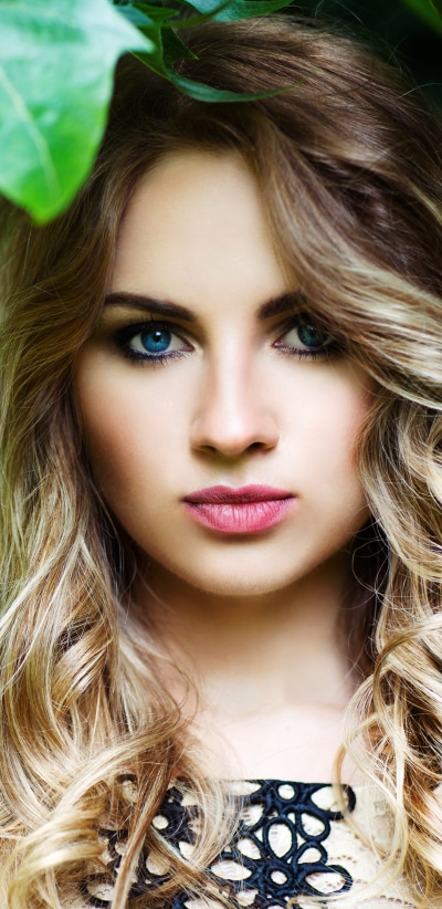 Women Model, Leaf, Blue Eyes, 1440x2960