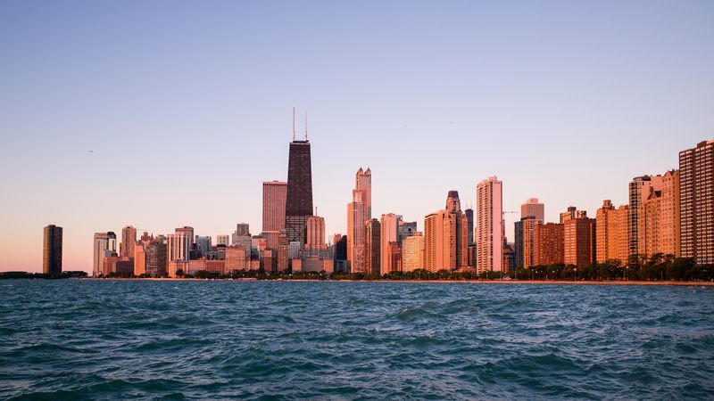 city, buildings, skyscraper, water, 4k