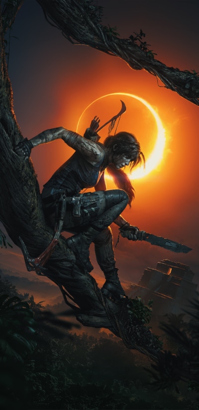 Video Game Shadow of the Tomb Raider, Lara Croft, Night, Woman Warrior, 1440x2960
