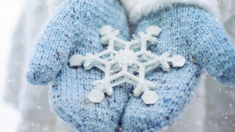 hand, snowflake, winter, 4K
