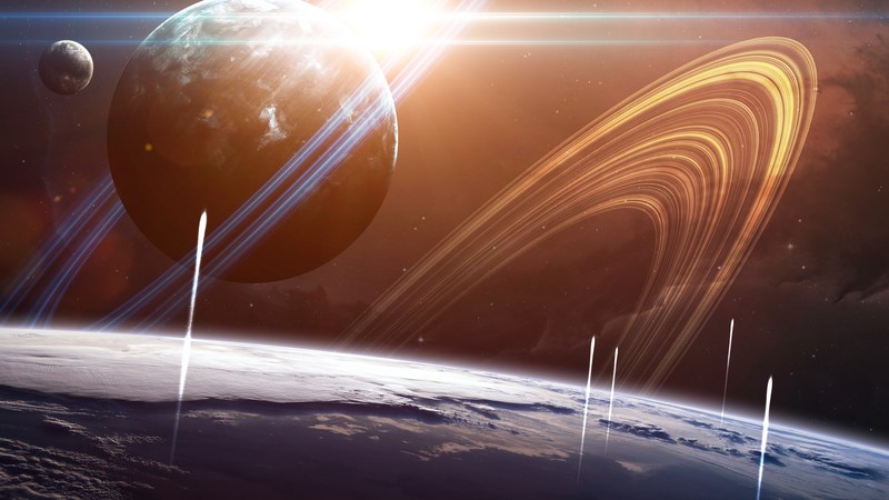 Saturn, Earth. planet, 4K