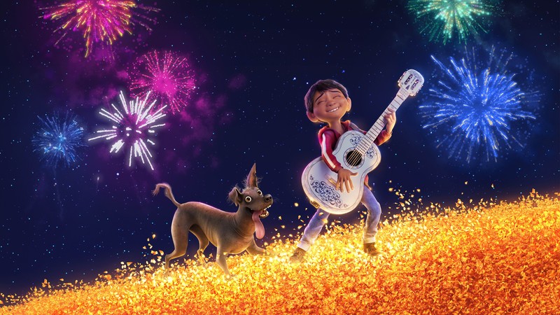 Coco, guitar, dog, 4k
