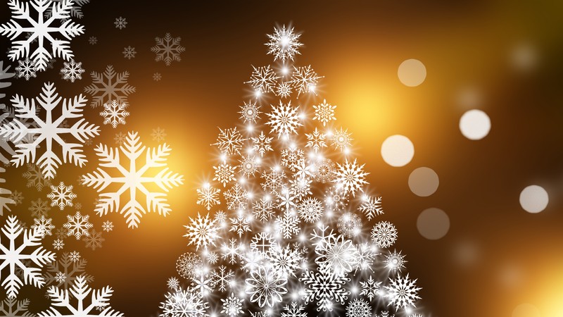 Christmas, New Year, fir-tree, snowflakes, 4k