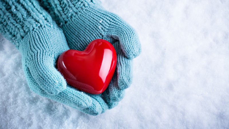 love image, hand, snow, heart, 4k