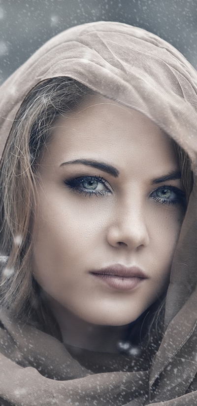 Women Model, Snowflake, Snow, Scarf, 1440x2960