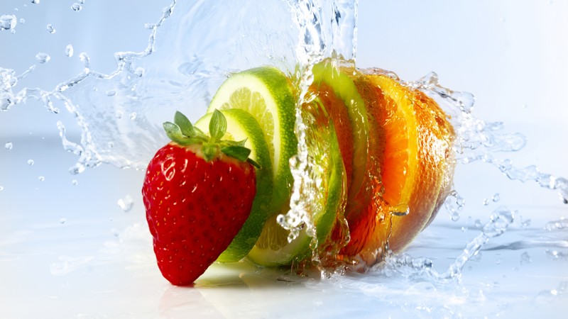 strawberry, lime, orange, kiwi, 4K