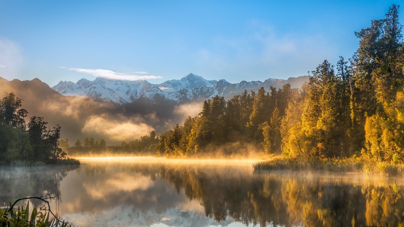 autumn, fog, forest, lake, mountains, 4k