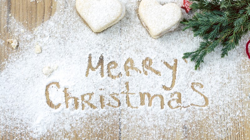 marry christmas, holiday cookies, powdered sugar, branch