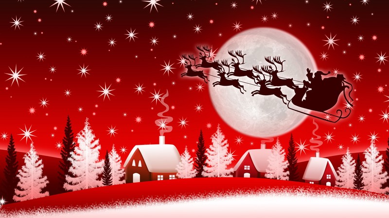 Christmas, New Year, Santa, deer, moon, winter, 4K