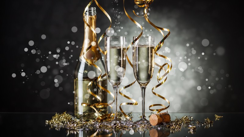 Christmas, New Year, champagne, 4k