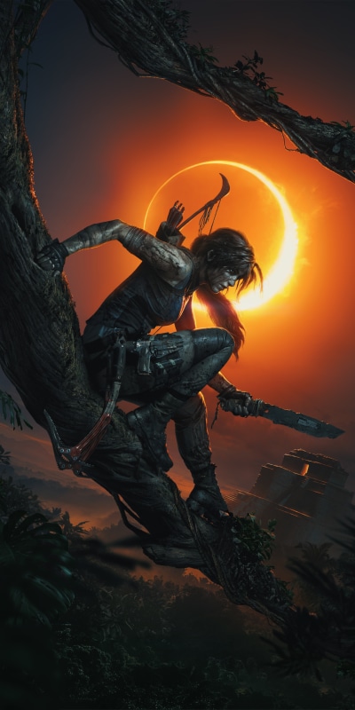 Video Game Shadow of the Tomb Raider, Lara Croft, Night, Woman Warrior, 1440x2880