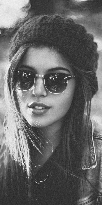 Women Model, Bokeh, Sunglasses, Hat, Black and White, 1440x2880