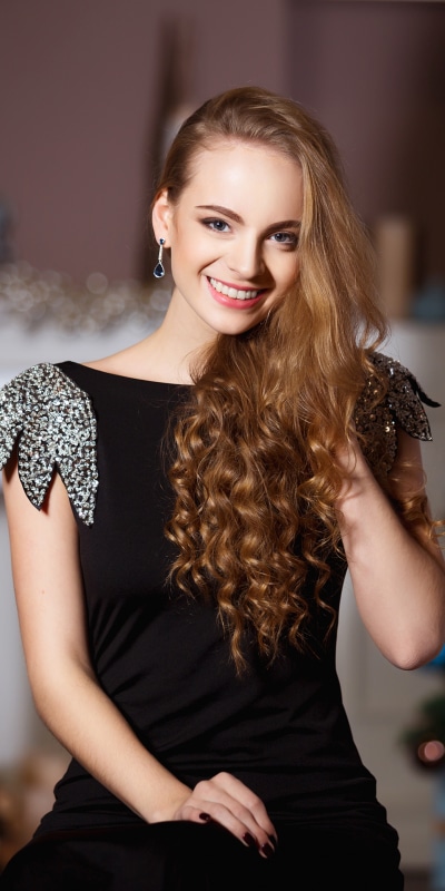 Women Model, Smile, Black Dress, Blue Eyes, Blonde, 1440x2880