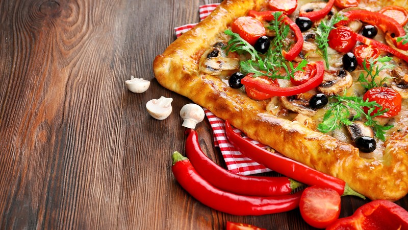 pizza, tomato, pepper, 4k